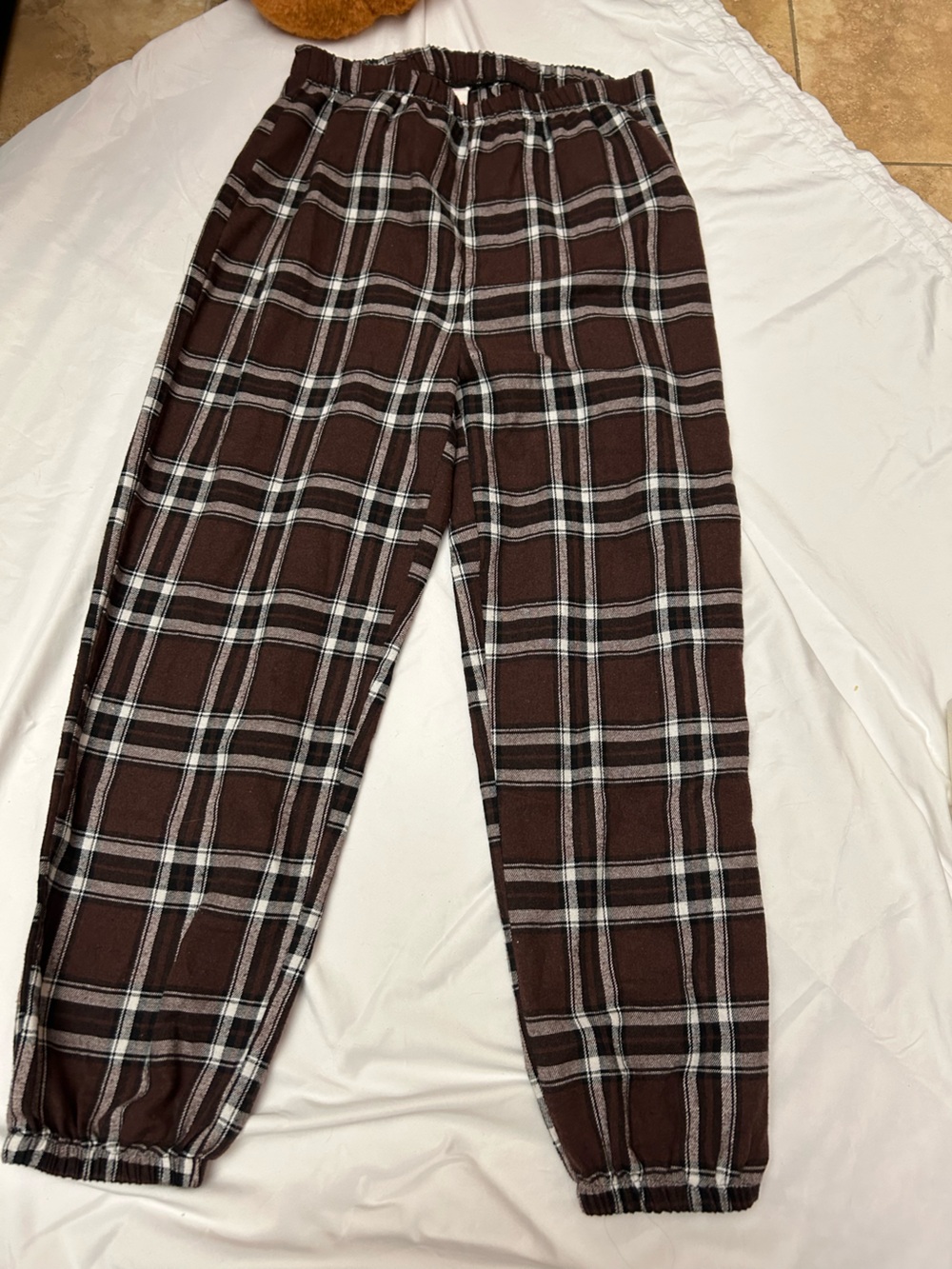 ROMWE Brown Plaid Jogger Pants